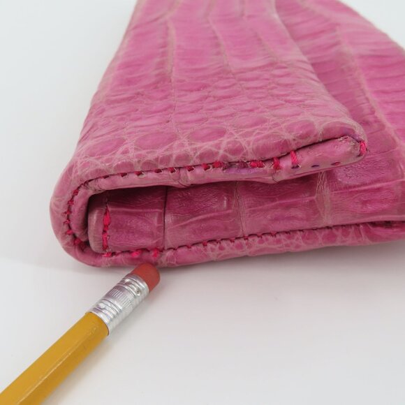 Jamah Barbi Pink Crocodile Leather Suede Lining Chain Strap Wristlet Handbag Bag - Picture 13 of 16